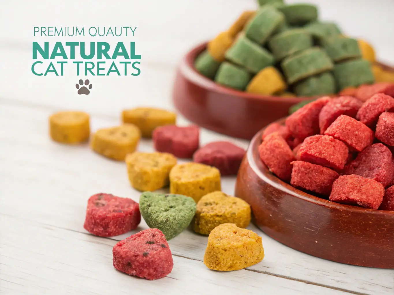 A close-up shot of a bag of Organic Cat Treats, emphasizing the natural ingredients and the health benefits of these treats for cats.